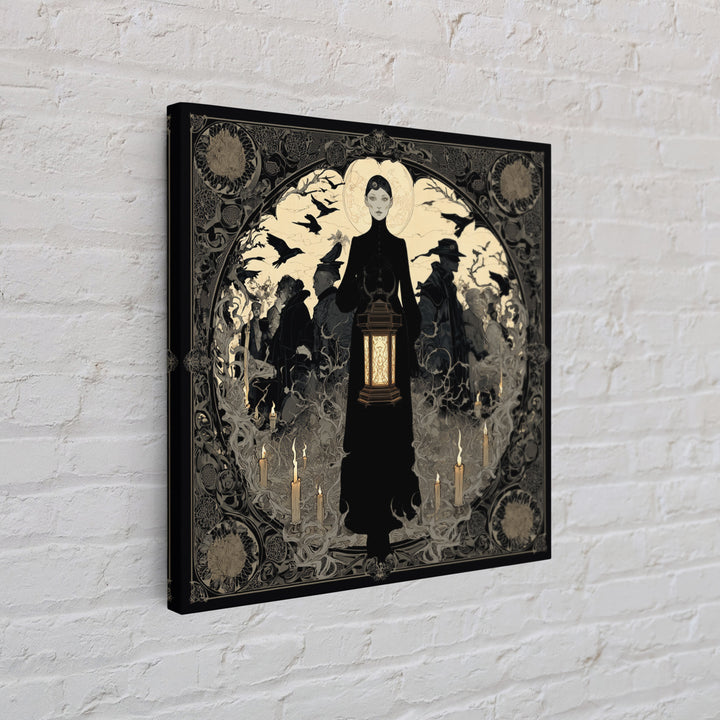 The Bone-Handled Lantern, Decadent Line Art, Square Wall Art, Gothic Horror Wall Art, Framed Canvas Print, Halloween Wall Art