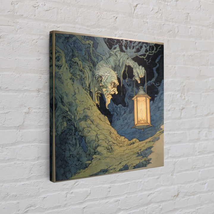 The Bone-Handled Lantern, Gothic Storybook Art, Square Wall Art, Gothic Horror Wall Art, Framed Canvas Print, Halloween Wall Art
