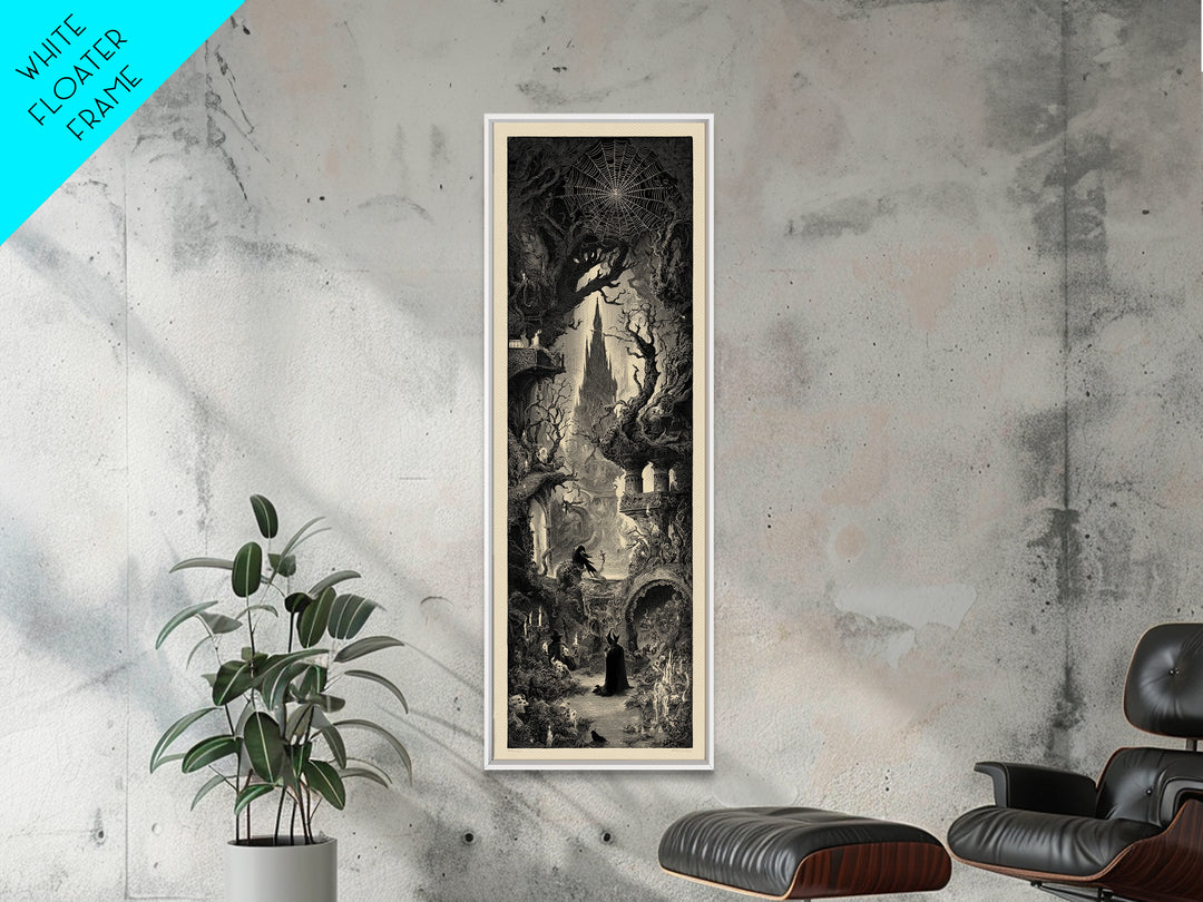 The Spiderweb Crown, Gothic Engraving Art, Tall Narrow Wall Art, Dark Fantasy Wall Art, Framed Canvas Print, Halloween Wall Art