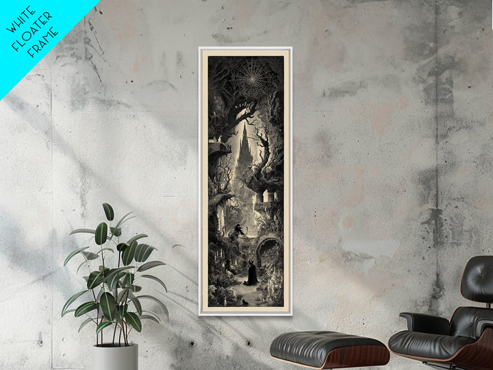 The Spiderweb Crown, Gothic Engraving Art, Tall Narrow Wall Art, Dark Fantasy Wall Art, Framed Canvas Print, Halloween Wall Art