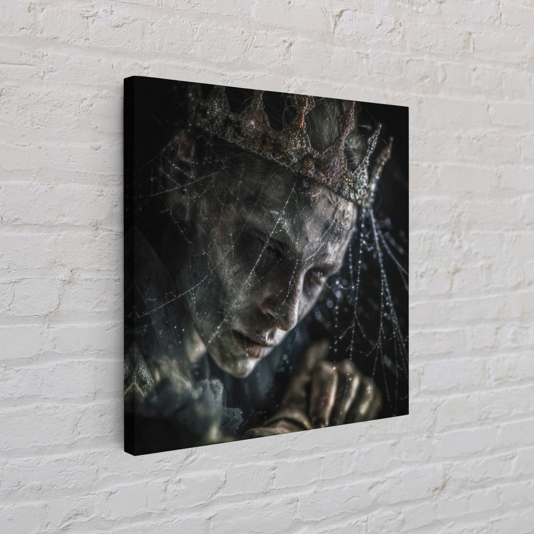 The Spiderweb Crown, Dark Renaissance Art, Square Wall Art, Macabre Wall Art, Framed Canvas Print, Halloween Wall Art