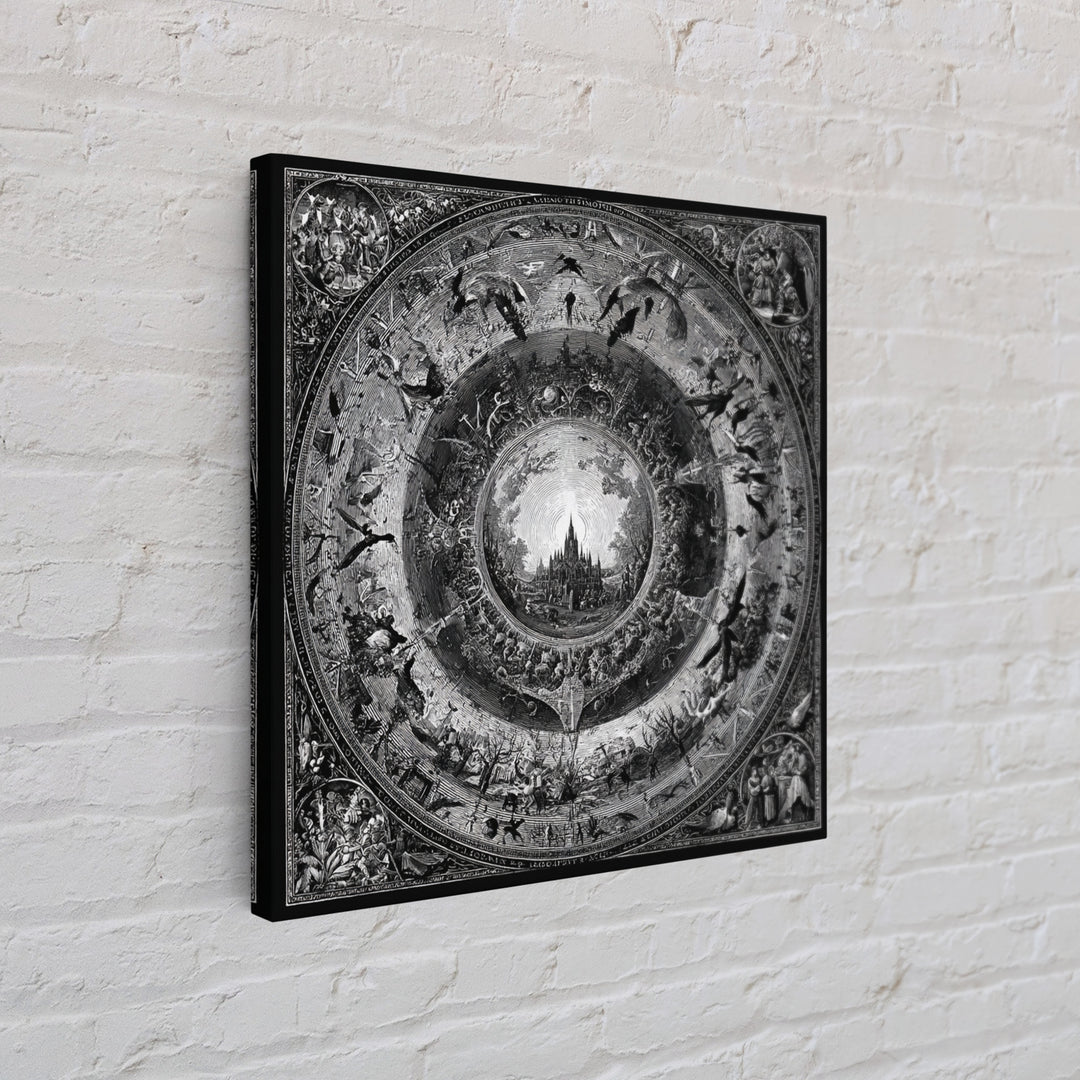 The Spiderweb Crown, Renaissance Engraving Art, Square Wall Art, Dark Halloween Decor, Framed Canvas Print, Halloween Wall Art