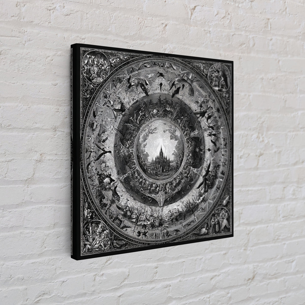 The Spiderweb Crown, Renaissance Engraving Art, Square Wall Art, Dark Halloween Decor, Framed Canvas Print, Halloween Wall Art