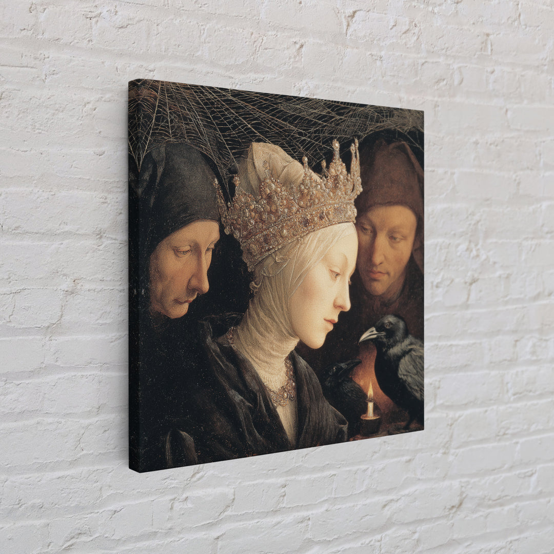 The Spiderweb Crown, Danse Macabre Art, Square Wall Art, Dark Halloween Decor, Canvas Print, Halloween Wall Art