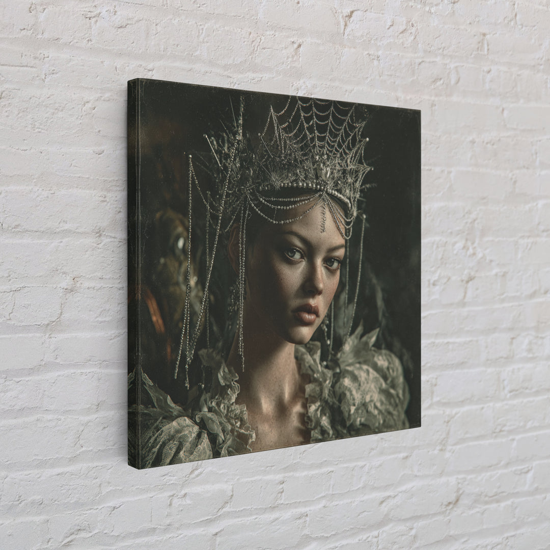 The Spiderweb Crown, Baroque Witchcraft Art, Square Wall Art, Gothic Horror Wall Art, Canvas Print, Halloween Wall Art, Halloween Decor