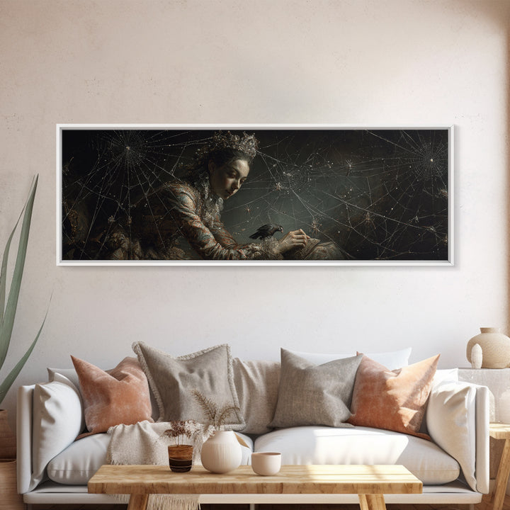 The Spiderweb Crown, Dark Romantic Horror Art, Extra Wide Wall Art, Macabre Wall Art, Canvas Print, Halloween Wall Art, Gothic Home Decor