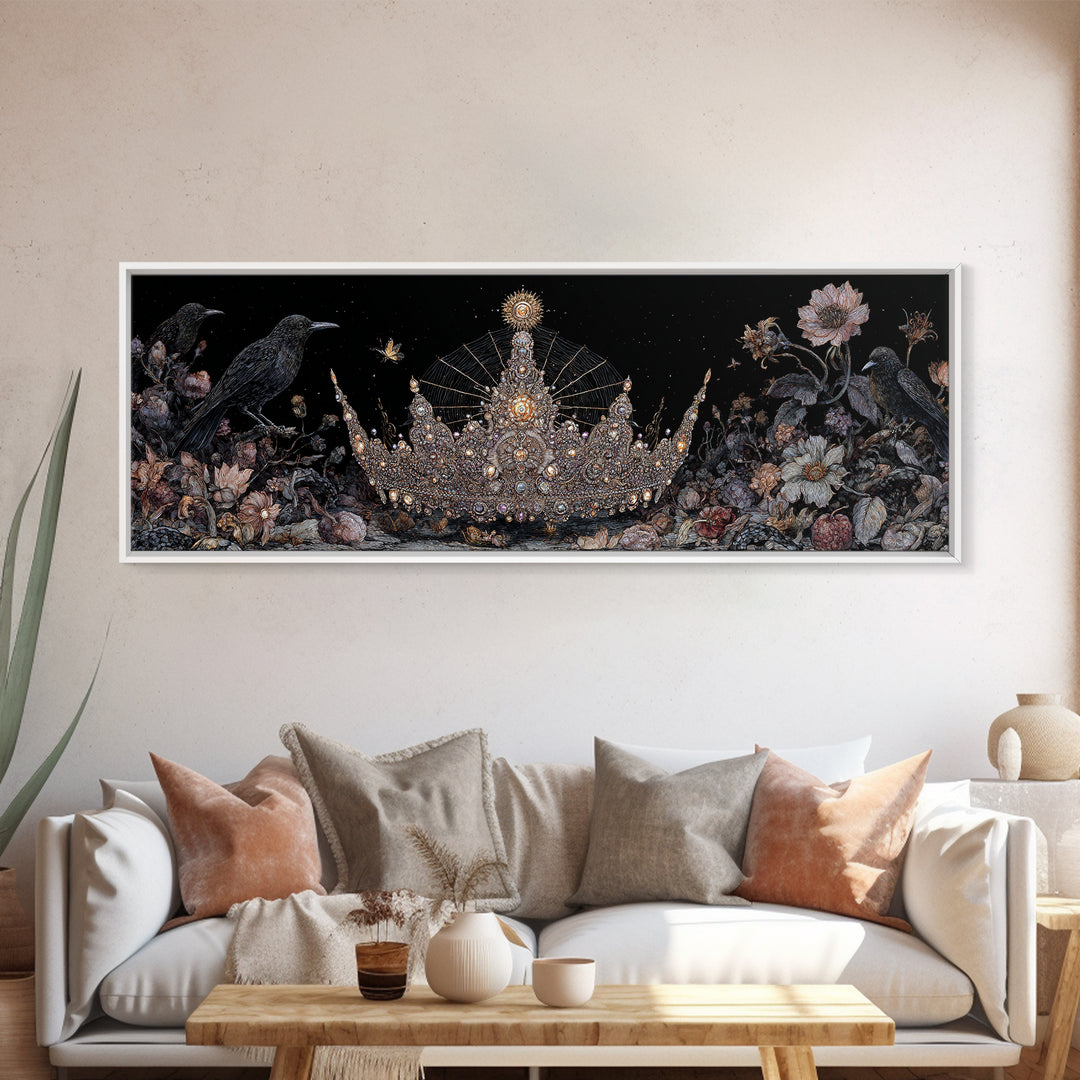 The Spiderweb Crown, Visionary Gothic Art, Extra Wide Wall Art, Macabre Wall Art, Framed Canvas Print, Halloween Wall Art