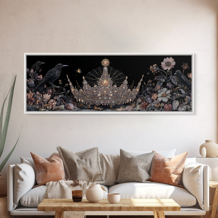 The Spiderweb Crown, Visionary Gothic Art, Extra Wide Wall Art, Macabre Wall Art, Framed Canvas Print, Halloween Wall Art
