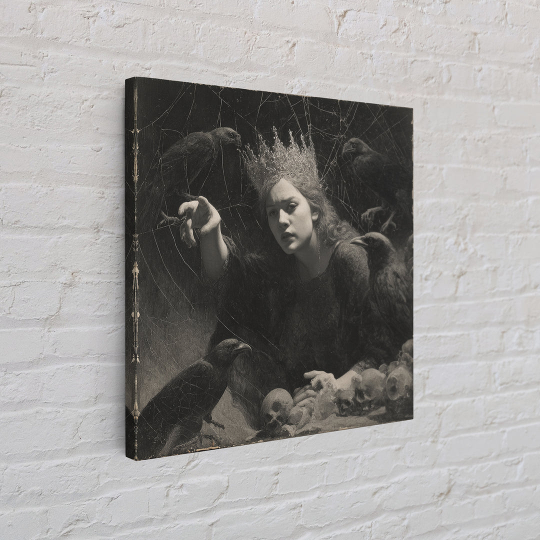 The Spiderweb Crown, Symbolist Dream Art, Square Wall Art, Gothic Horror Wall Art, Canvas Print, Halloween Wall Art