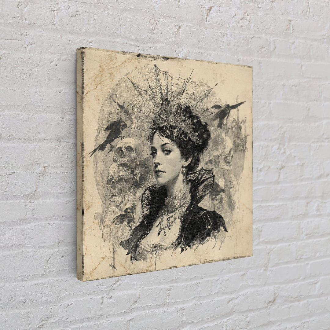 The Spiderweb Crown, Decadent Gothic Art, Square Wall Art, Dark Halloween Decor, Framed Canvas Print, Halloween Wall Art