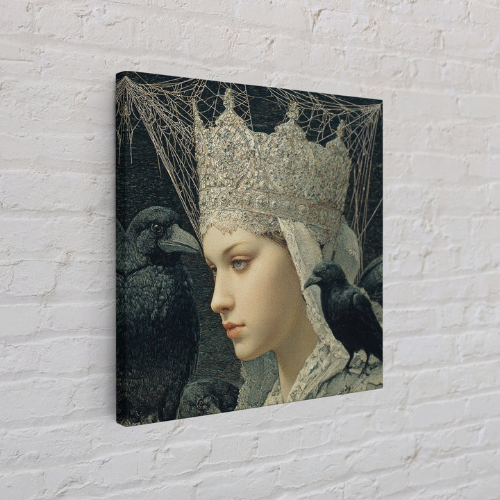 The Spiderweb Crown, Symbolist Death Art, Square Wall Art, Dark Halloween Decor, Canvas Print, Halloween Wall Art, Horror Wall Art