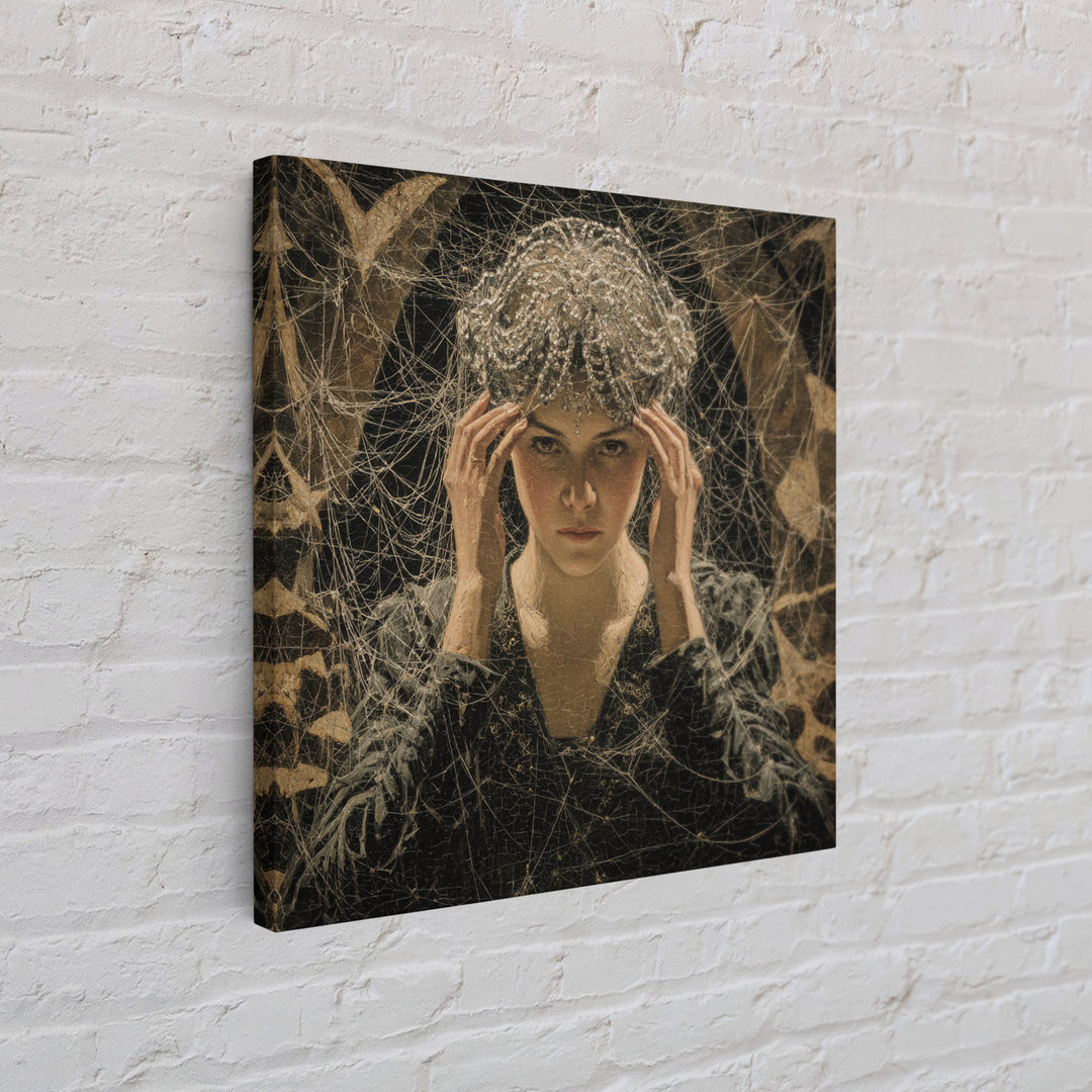 The Spiderweb Crown, Dark Symbolist Art, Square Wall Art, Dark Halloween Decor, Framed Canvas Print, Halloween Wall Art