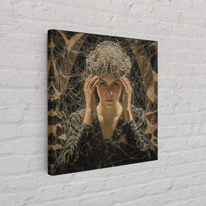 The Spiderweb Crown, Dark Symbolist Art, Square Wall Art, Dark Halloween Decor, Framed Canvas Print, Halloween Wall Art