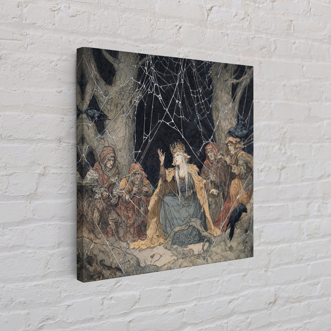 The Spiderweb Crown, Gothic Storybook Art, Square Wall Art, Macabre Wall Art, Canvas Print, Halloween Wall Art, Halloween Decor