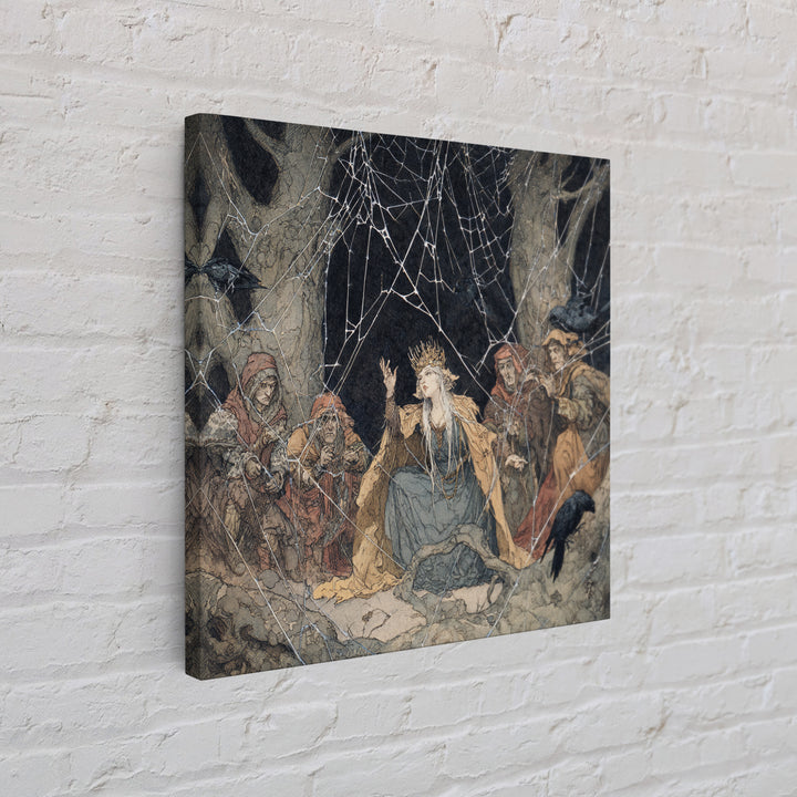 The Spiderweb Crown, Gothic Storybook Art, Square Wall Art, Macabre Wall Art, Canvas Print, Halloween Wall Art, Halloween Decor