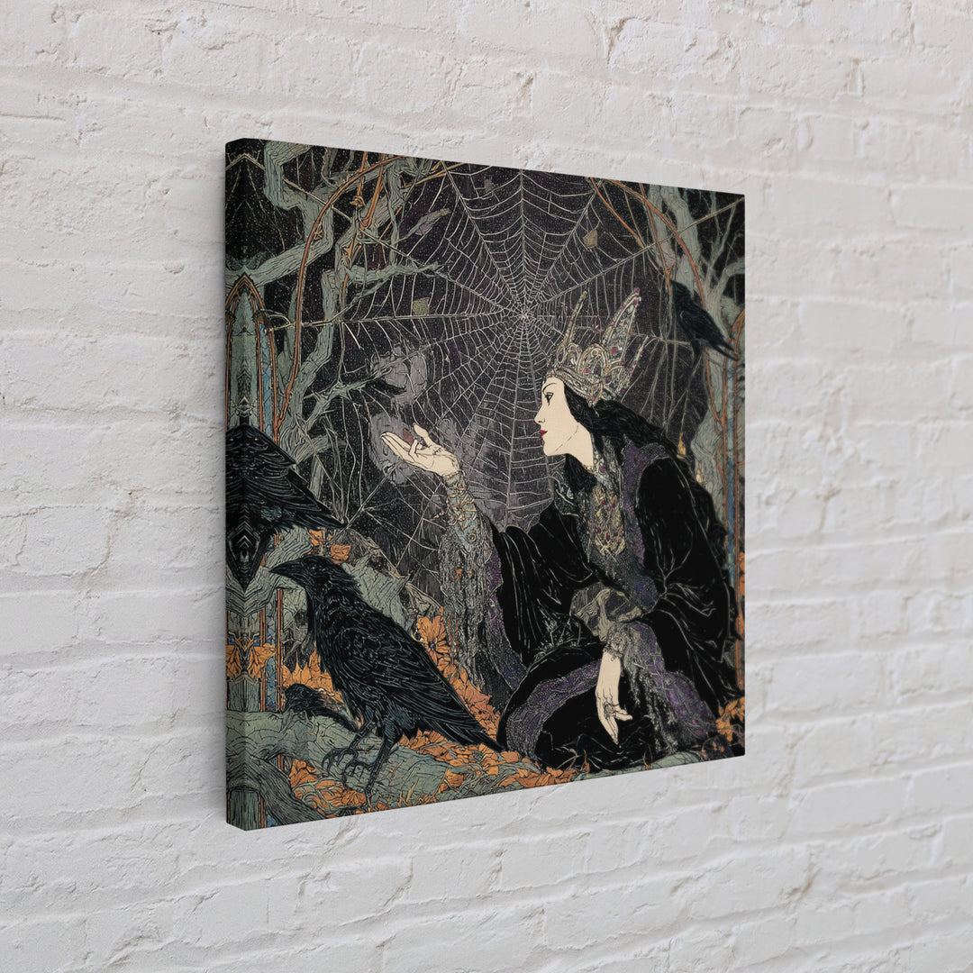 The Spiderweb Crown, Stained Glass Gothic Art, Square Wall Art, Macabre Wall Art, Framed Canvas Print, Halloween Wall Art