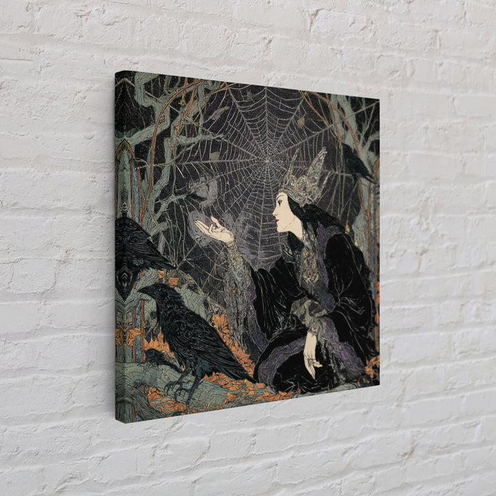 The Spiderweb Crown, Stained Glass Gothic Art, Square Wall Art, Macabre Wall Art, Framed Canvas Print, Halloween Wall Art
