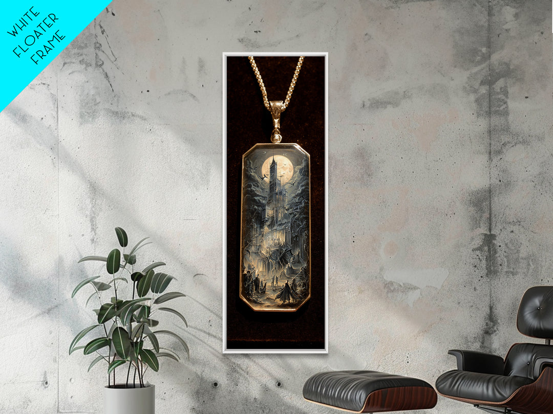 The Moonstone Amulet, Gothic Engraving Art, Tall Narrow Wall Art, Gothic Horror Wall Art, Canvas Print, Halloween Wall Art