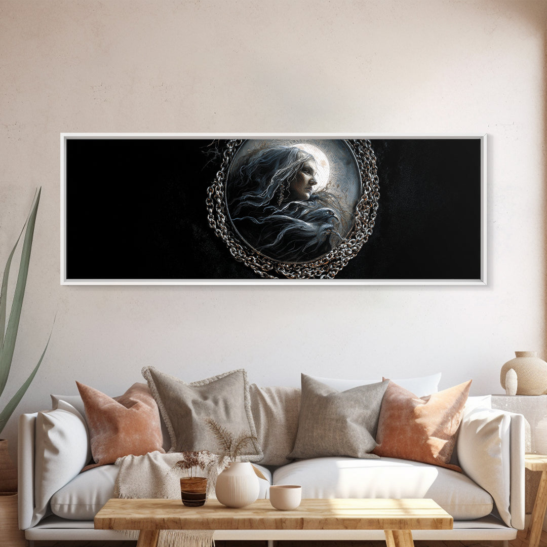 The Moonstone Amulet, Dark Romantic Horror Art, Extra Wide Wall Art, Macabre Wall Art, Canvas Print, Halloween Wall Art, Horror Wall Art