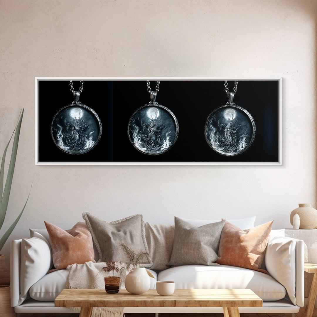 The Moonstone Amulet, Visionary Gothic Art, Extra Wide Wall Art, Dark Halloween Decor, Framed Canvas Print, Halloween Wall Art