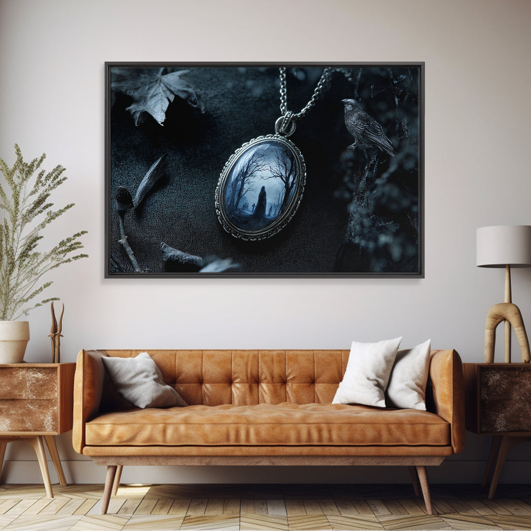 The Moonstone Amulet, Romantic Gothic Landscape, Landscape Wall Art, Dark Halloween Decor, Canvas Print, Halloween Wall Art