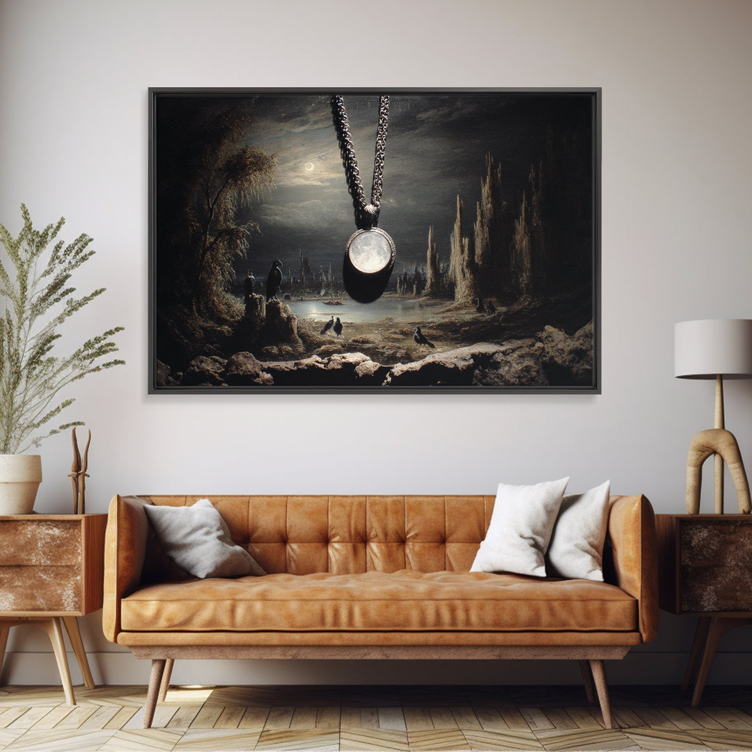The Moonstone Amulet, Symbolist Gothic Landscape, Landscape Wall Art, Dark Fantasy Wall Art, Canvas Print, Halloween Wall Art