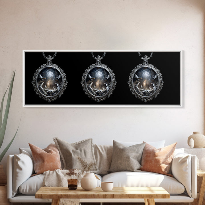 The Moonstone Amulet, Ornate Symbolist Art, Extra Wide Wall Art, Dark Halloween Decor, Canvas Print, Halloween Wall Art
