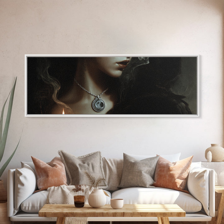 The Moonstone Amulet, Decadent Gothic Art, Extra Wide Wall Art, Dark Fantasy Wall Art, Canvas Print, Halloween Wall Art