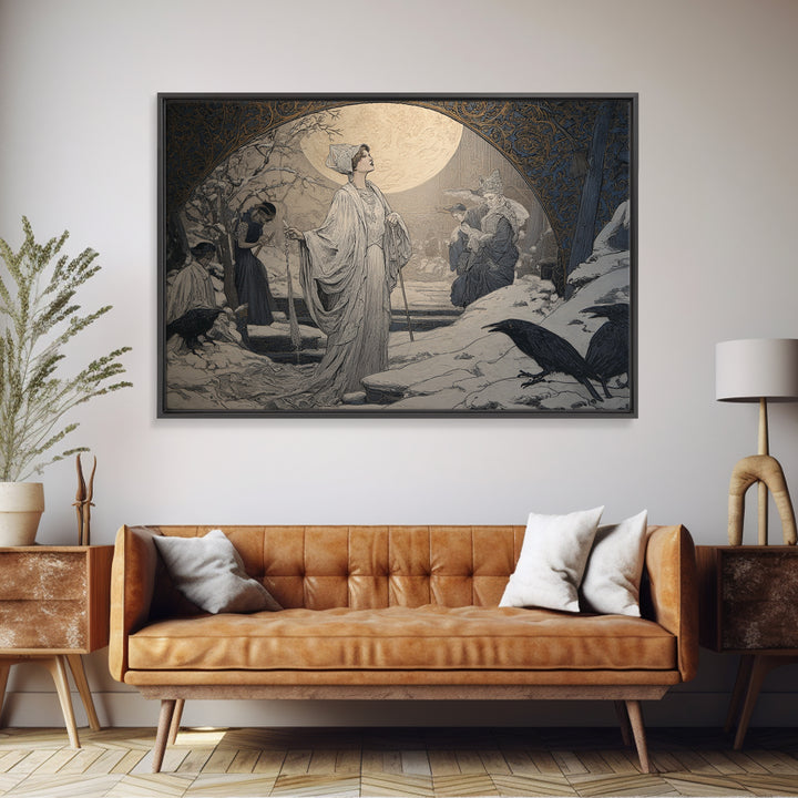 The Moonstone Amulet, Symbolist Death Art, Landscape Wall Art, Dark Halloween Decor, Framed Canvas Print, Halloween Wall Art