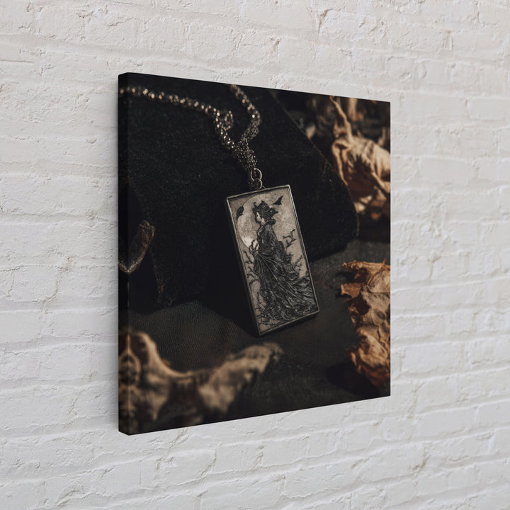 The Moonstone Amulet, Symbolist Etching Art, Square Wall Art, Dark Fantasy Wall Art, Framed Canvas Print, Halloween Wall Art