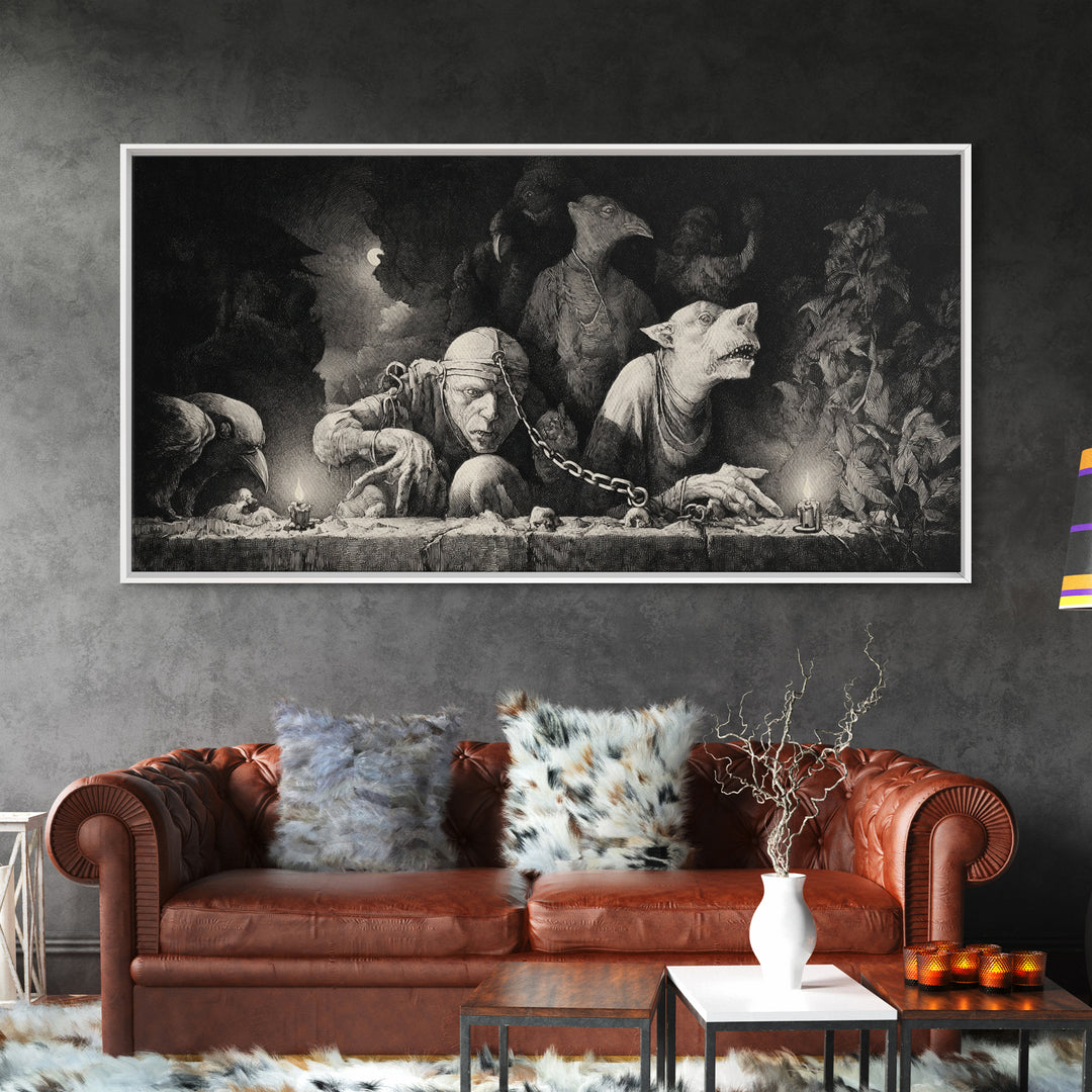 The Moonstone Amulet, Expressionist Nightmare Art, Wide Panoramic Art, Gothic Horror Wall Art, Canvas Print, Halloween Wall Art