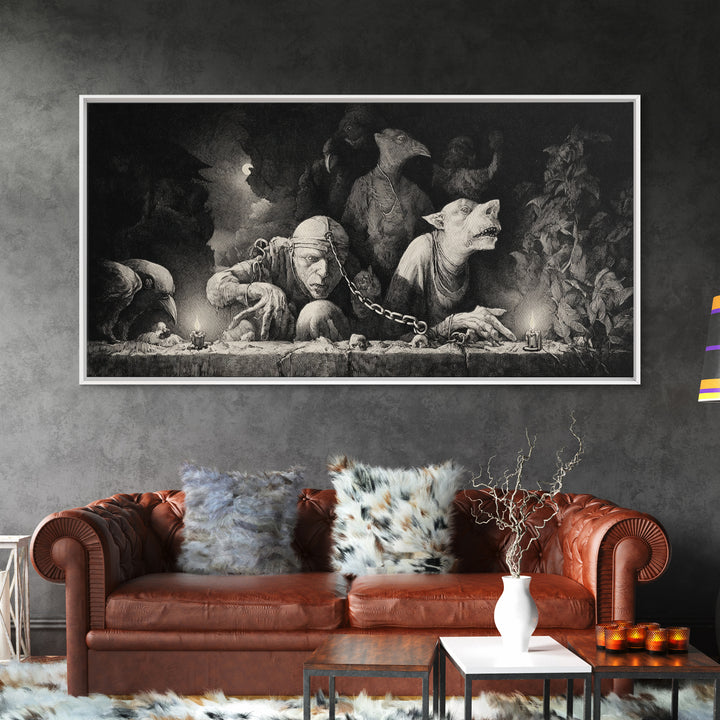 The Moonstone Amulet, Expressionist Nightmare Art, Wide Panoramic Art, Gothic Horror Wall Art, Canvas Print, Halloween Wall Art