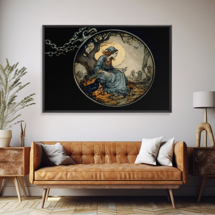 The Moonstone Amulet, Gothic Storybook Art, Landscape Wall Art, Macabre Wall Art, Canvas Print, Halloween Wall Art, Dark Fantasy Art