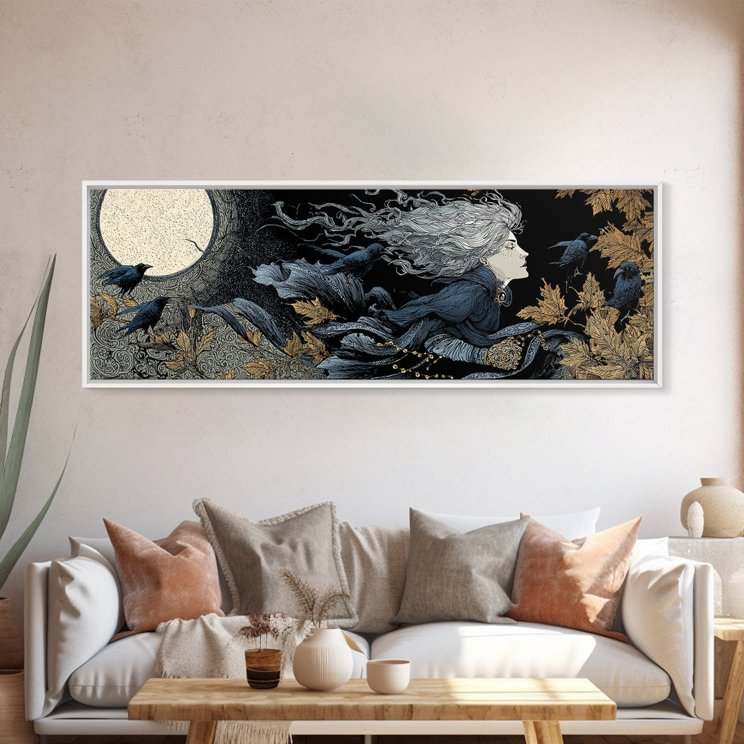 The Moonstone Amulet, Stained Glass Gothic Art, Extra Wide Wall Art, Macabre Wall Art, Framed Canvas Print, Halloween Wall Art