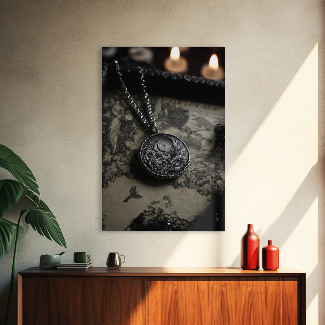 The Moonstone Amulet, Victorian Macabre Art, Vertical Wall Art, Gothic Horror Wall Art, Canvas Print, Halloween Wall Art