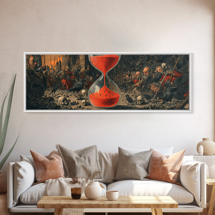 The Crimson Hourglass, Medieval Grotesque Art, Extra Wide Wall Art, Gothic Horror Wall Art, Canvas Print, Halloween Wall Art