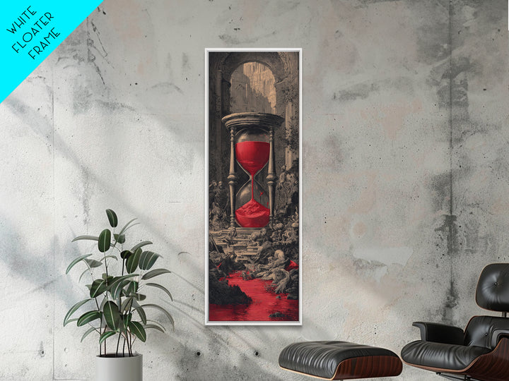 The Crimson Hourglass, Architectural Etching Art, Tall Narrow Wall Art, Macabre Wall Art, Framed Canvas Print, Horror Wall Art