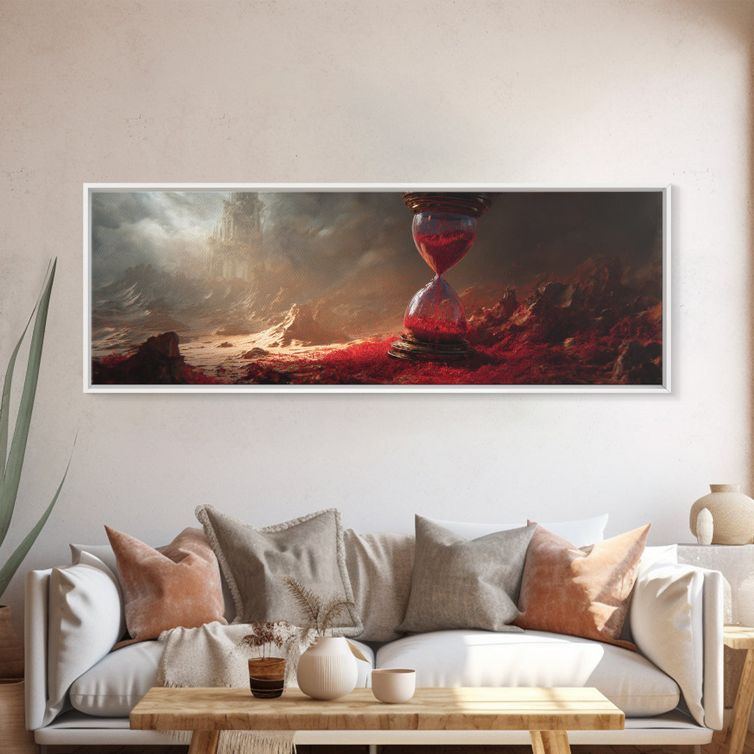 The Crimson Hourglass, Apocalyptic Romantic Art, Extra Wide Wall Art, Macabre Wall Art, Framed Canvas Print, Halloween Wall Art