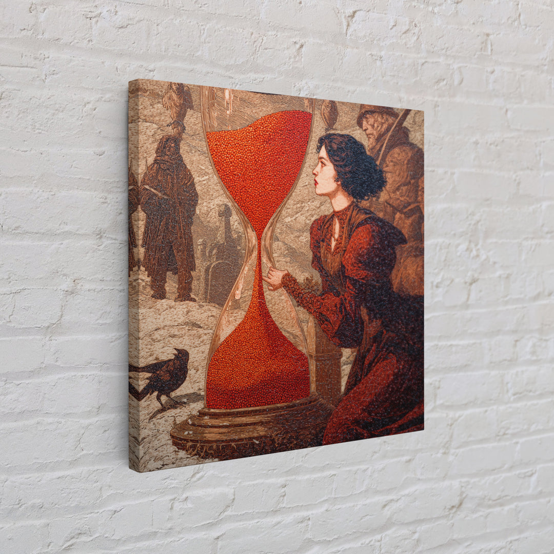The Crimson Hourglass, Symbolist Death Art, Square Wall Art, Macabre Wall Art, Canvas Print, Halloween Wall Art, Seasonal Home Decor