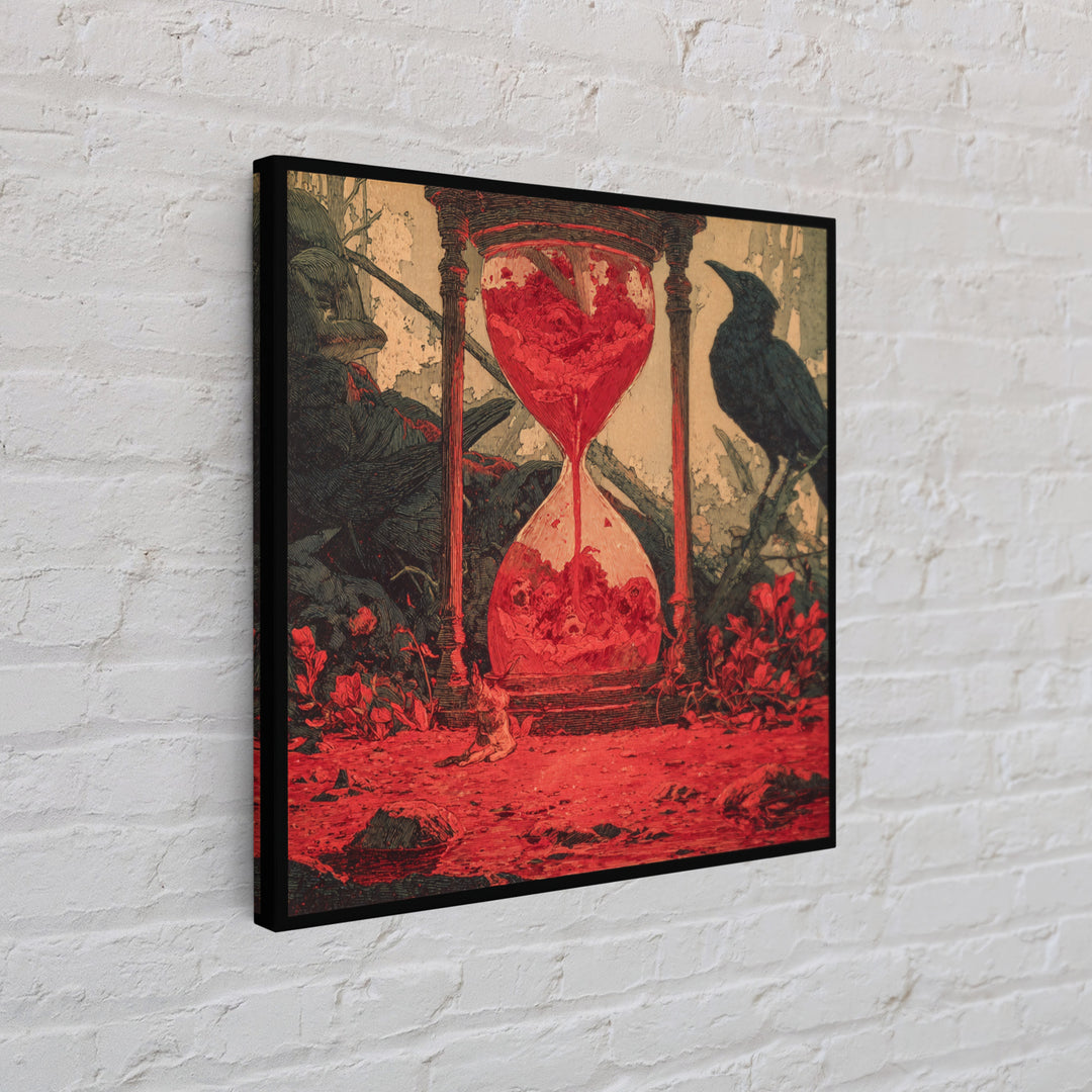 The Crimson Hourglass, Symbolist Etching Art, Square Wall Art, Gothic Horror Wall Art, Canvas Print, Halloween Wall Art
