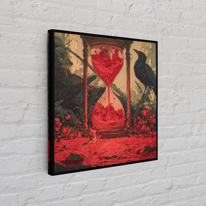 The Crimson Hourglass, Symbolist Etching Art, Square Wall Art, Gothic Horror Wall Art, Canvas Print, Halloween Wall Art