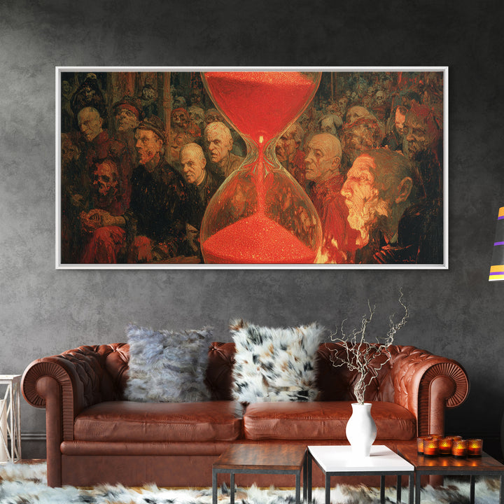 The Crimson Hourglass, Grotesque Carnival Art, Wide Panoramic Art, Dark Halloween Decor, Canvas Print, Halloween Wall Art