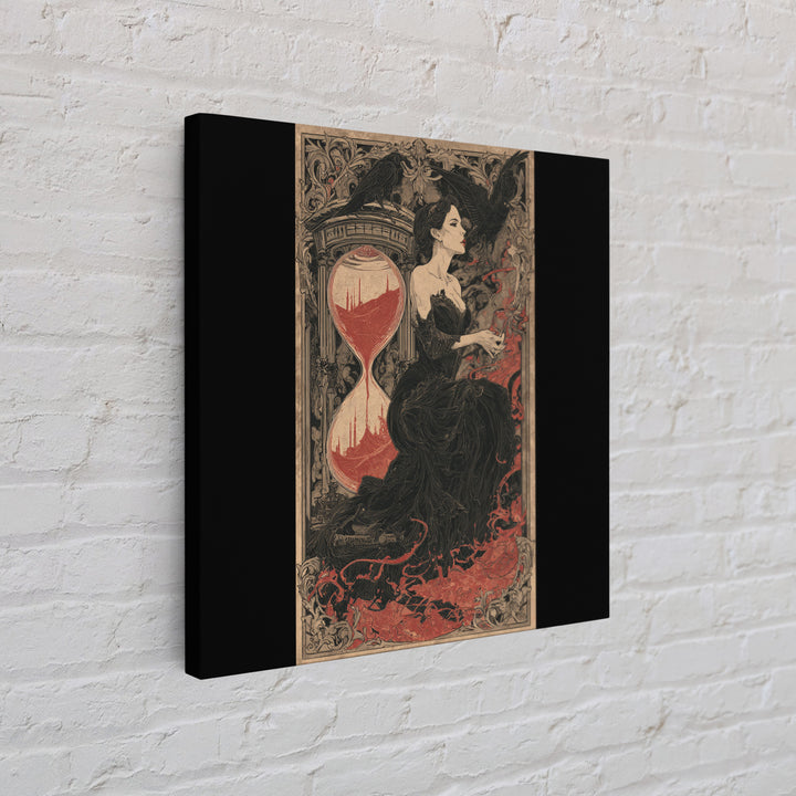 The Crimson Hourglass, Decadent Line Art, Square Wall Art, Macabre Wall Art, Canvas Print, Halloween Wall Art