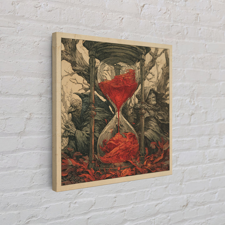 The Crimson Hourglass, Gothic Storybook Art, Square Wall Art, Macabre Wall Art, Canvas Print, Halloween Wall Art, Seasonal Home Decor
