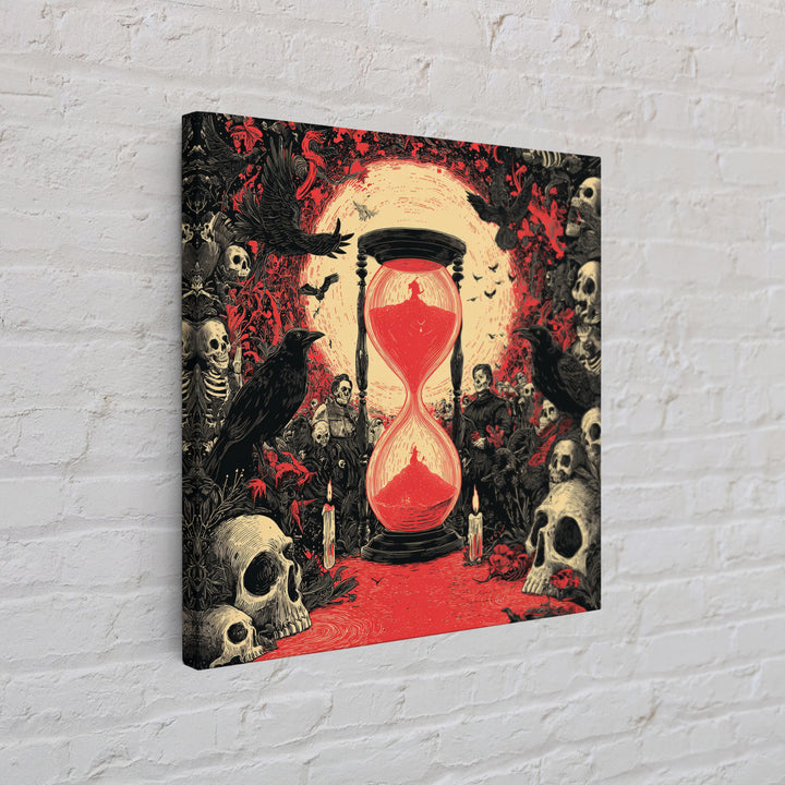 The Crimson Hourglass, Macabre Folk Print Art, Square Wall Art, Macabre Wall Art, Canvas Print, Halloween Wall Art