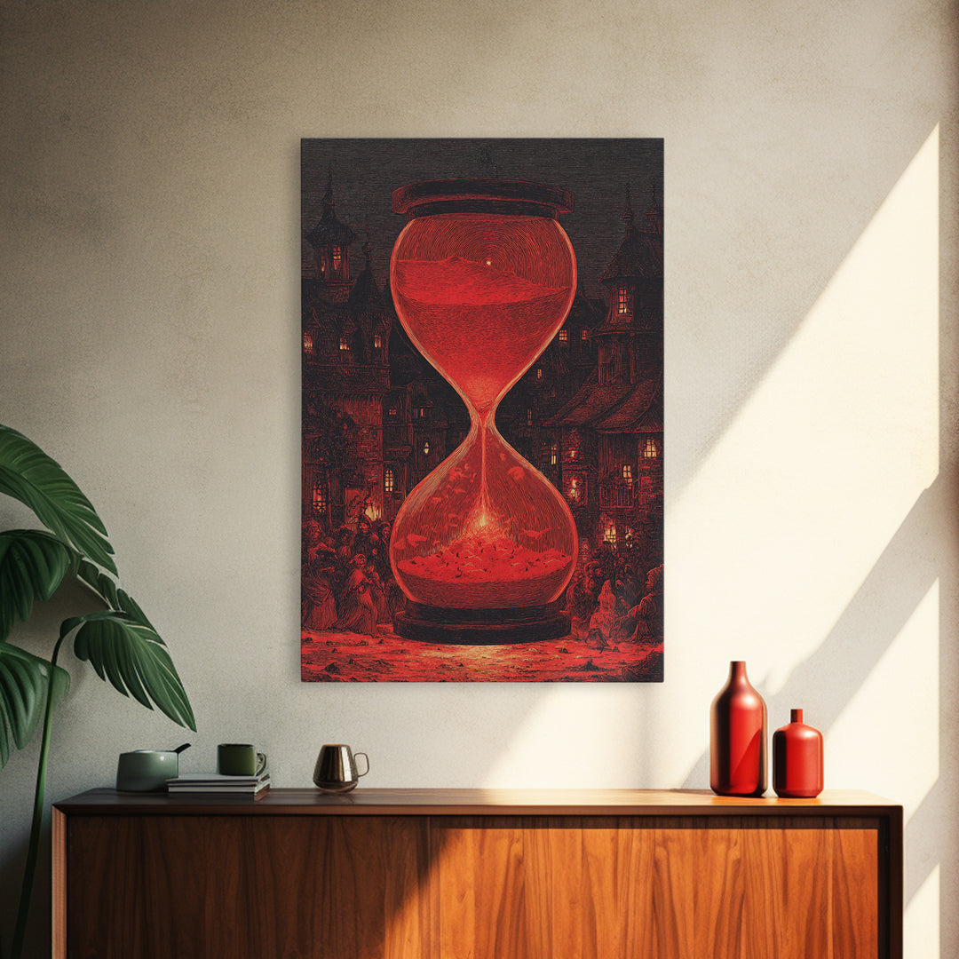 The Crimson Hourglass, Victorian Macabre Art, Vertical Wall Art, Dark Halloween Decor, Canvas Print, Halloween Wall Art