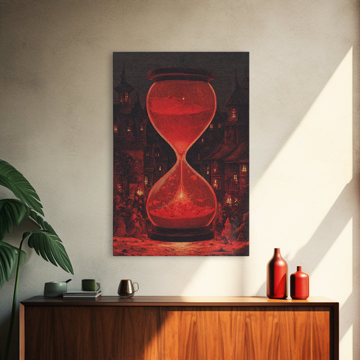 The Crimson Hourglass, Victorian Macabre Art, Vertical Wall Art, Dark Halloween Decor, Canvas Print, Halloween Wall Art