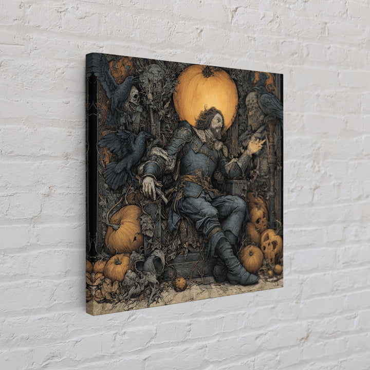 The Jack-O'-Lantern Throne, Renaissance Engraving Art, Square Wall Art, Dark Halloween Decor, Framed Canvas Print, Halloween Wall Art