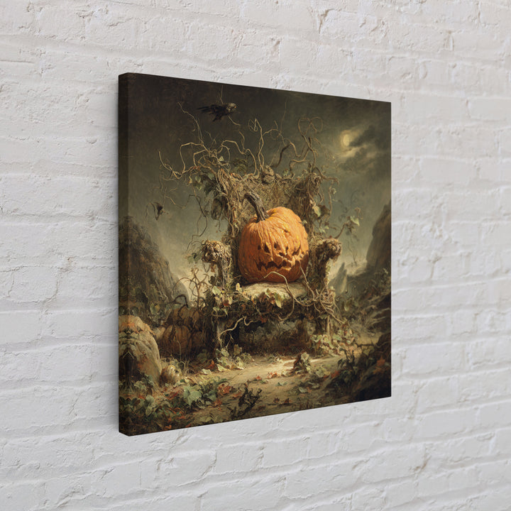 The Jack-O'-Lantern Throne, Baroque Witchcraft Art, Square Wall Art, Dark Halloween Decor, Framed Canvas Print, Halloween Wall Art