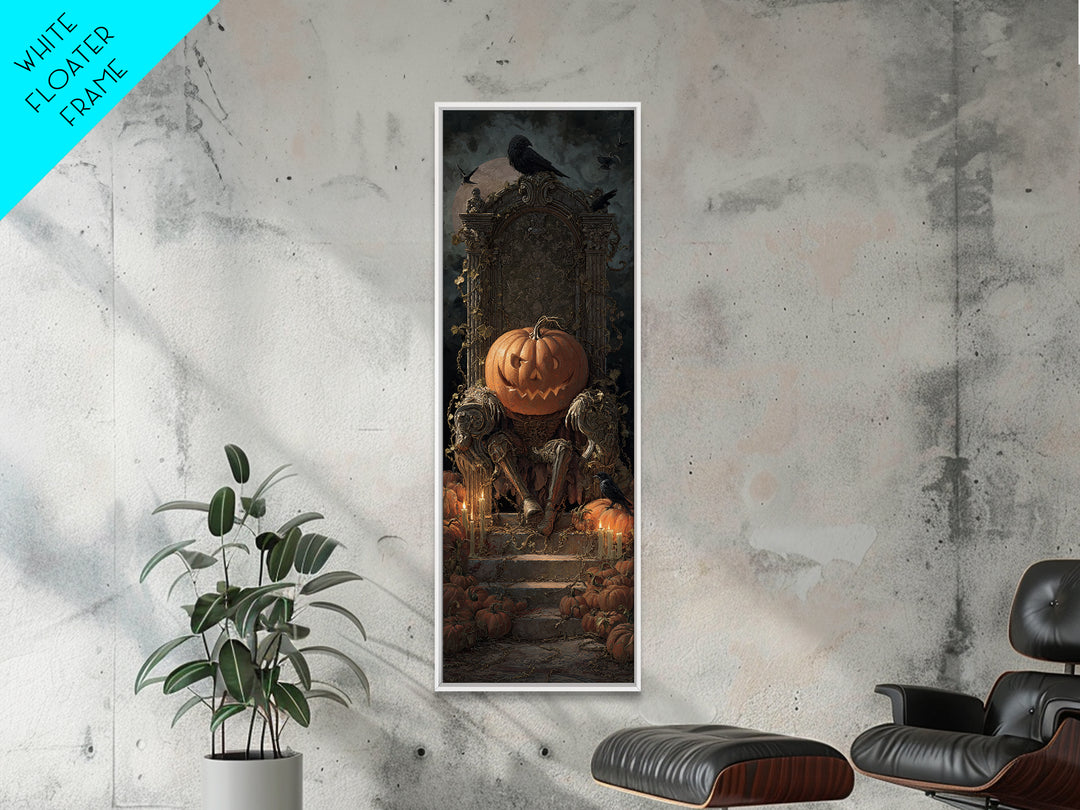 The Jack-O'-Lantern Throne, Architectural Etching Art, Tall Narrow Wall Art, Dark Halloween Decor, Canvas Print